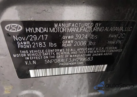 2018 Hyundai Elantra Sel из США, поврежденный, VIN 5NPD84LF3JH299683